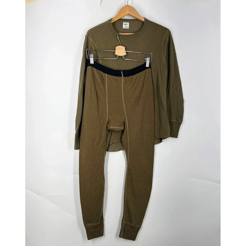 Duofold Mens Merino Wool Blend Thermal Base Layer Set Brown Medium Long John Top